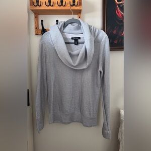 White House Black Market Metallic Silver Cowl Sweater